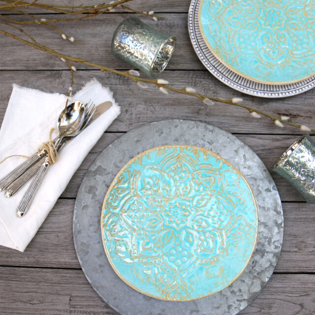 Teal Faux Ceramic Plates 01 *